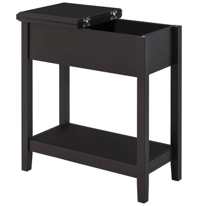 Flip Top End Side Table with Cabinet, Bottom Shelf, Dark Coffee Side Tables Dark Coffee at Gallery Canada
