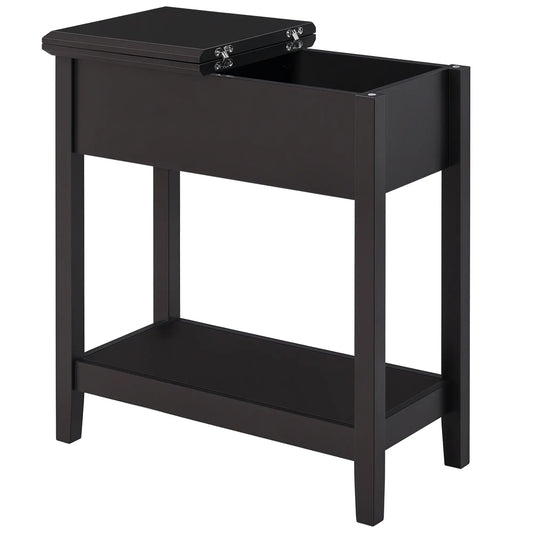 Flip Top End Side Table with Cabinet, Bottom Shelf, Dark Coffee Side Tables Dark Coffee at Gallery Canada