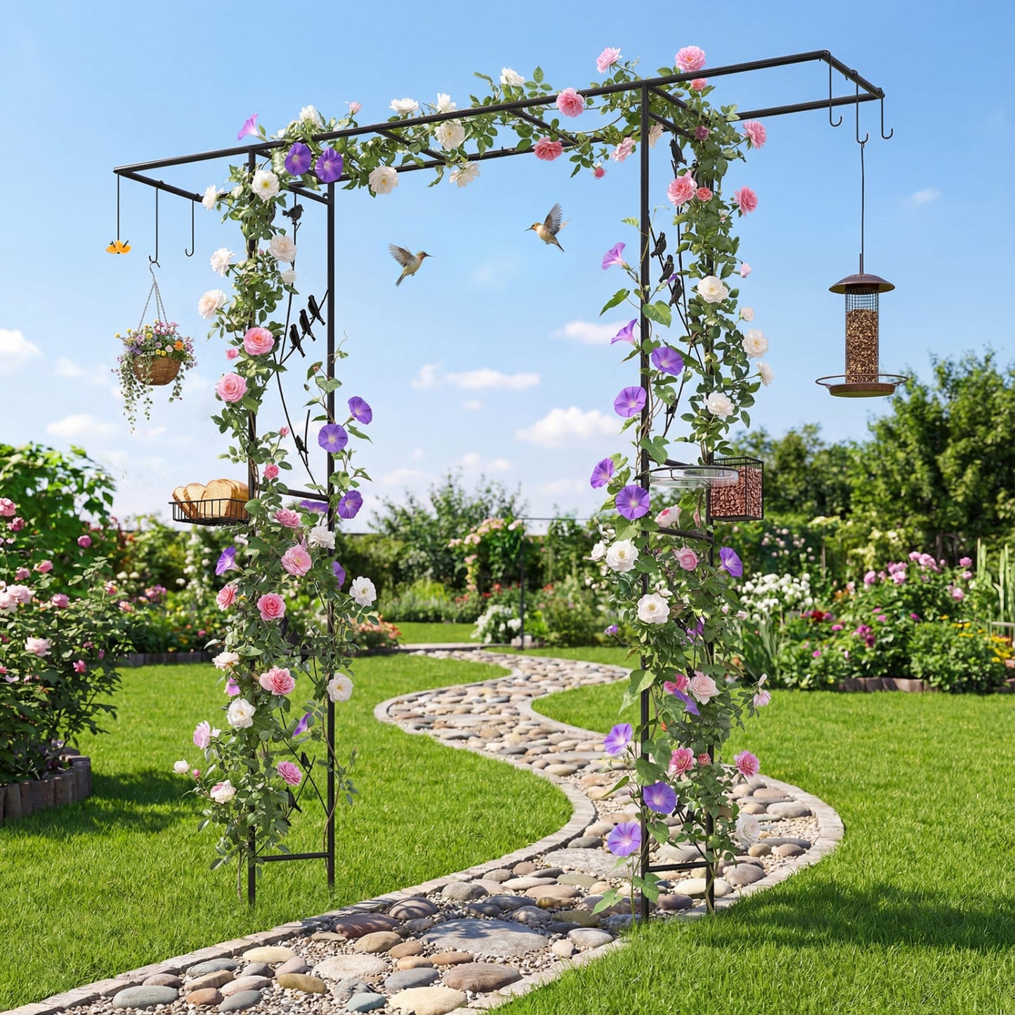84 Inch Garden Arbor Feeding Station, Black