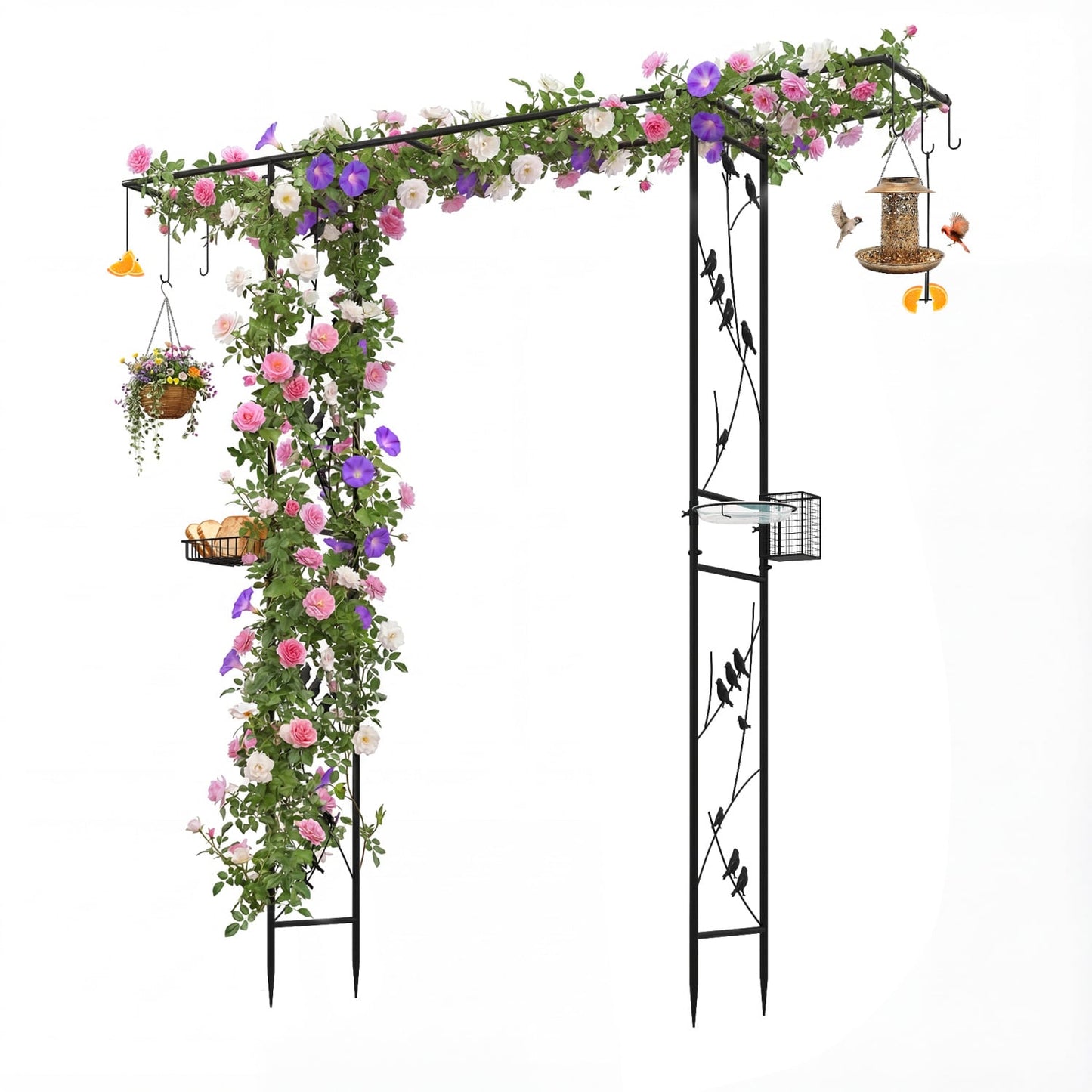 84 Inch Garden Arbor Feeding Station, Black