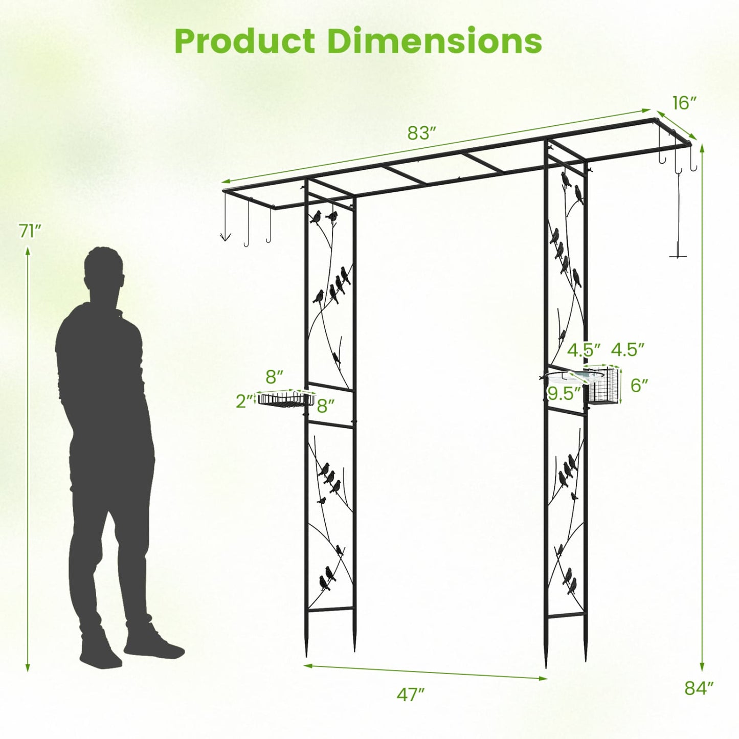 84 Inch Garden Arbor Feeding Station, Black
