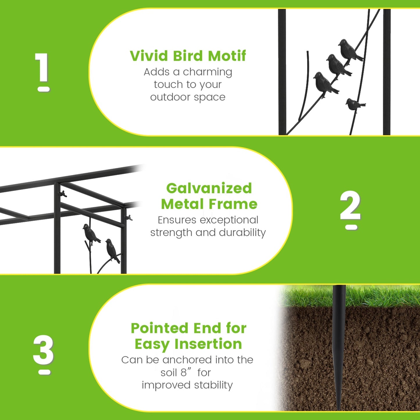 84 Inch Garden Arbor Feeding Station, Black