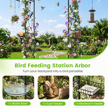 84 Inch Garden Arbor Feeding Station, Black