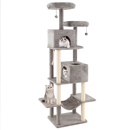 84 Inch Large Cat Tree with 2 Condos and 2 Soft Plush Perches for Indoor Cats, Gray Cat Trees Condos & Scratchers Gray at Gallery Canada
