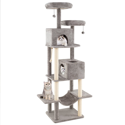 84 Inch Large Cat Tree with 2 Condos and 2 Soft Plush Perches for Indoor Cats, Gray