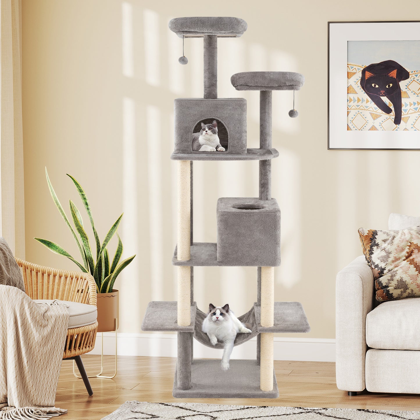 84 Inch Cat Tree, 2 Condos, 2 Plush Perches, Gray Cat Trees Condos & Scratchers at Gallery Canada