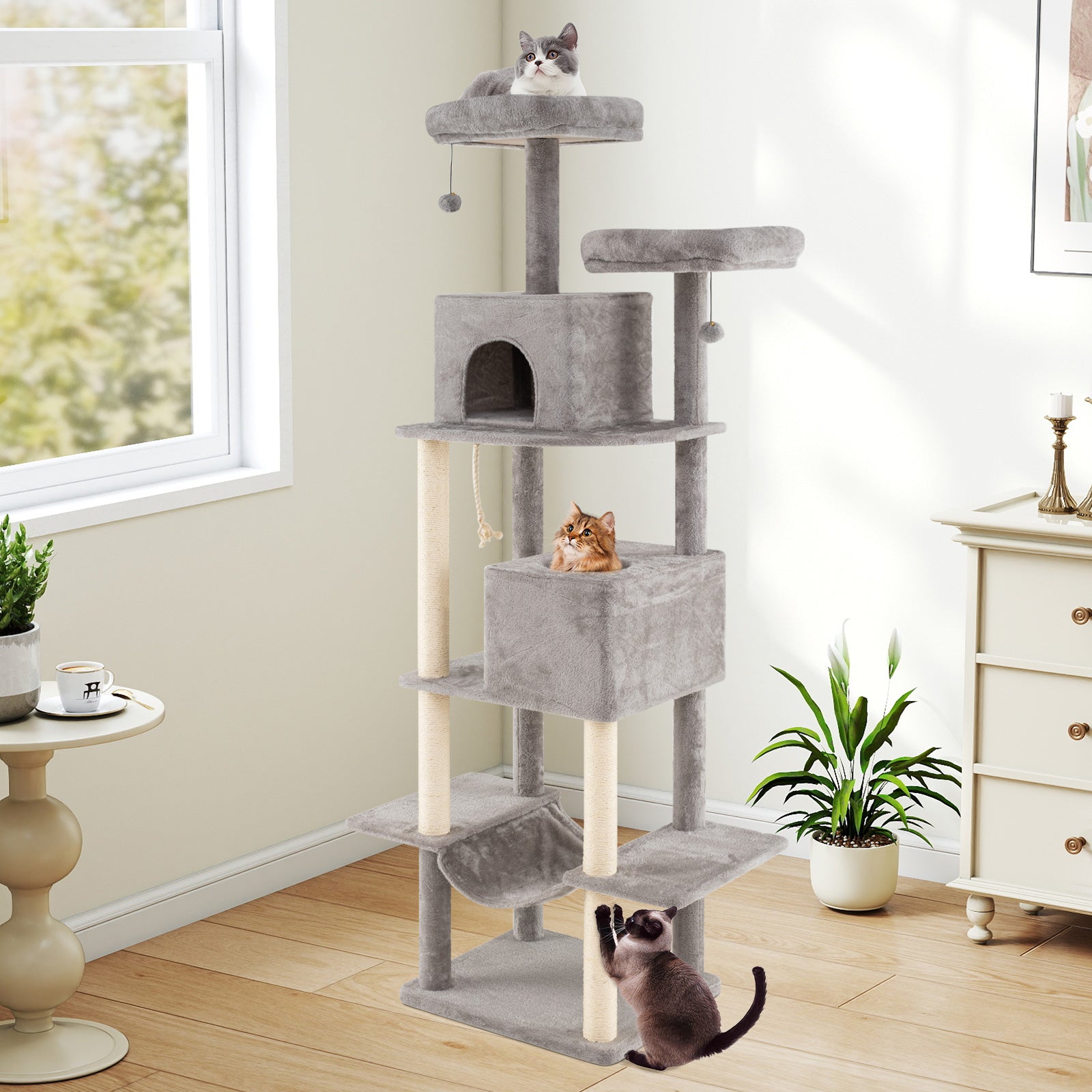 84 Inch Cat Tree, 2 Condos, 2 Plush Perches, Gray Cat Trees Condos & Scratchers at Gallery Canada