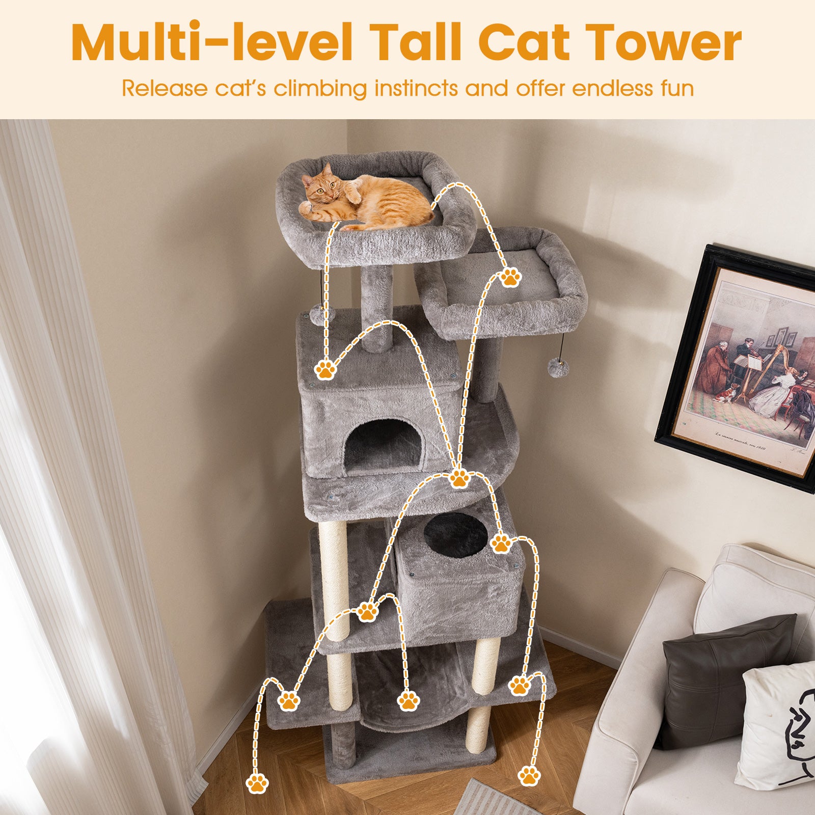 84 Inch Cat Tree, 2 Condos, 2 Plush Perches, Gray Cat Trees Condos & Scratchers at Gallery Canada