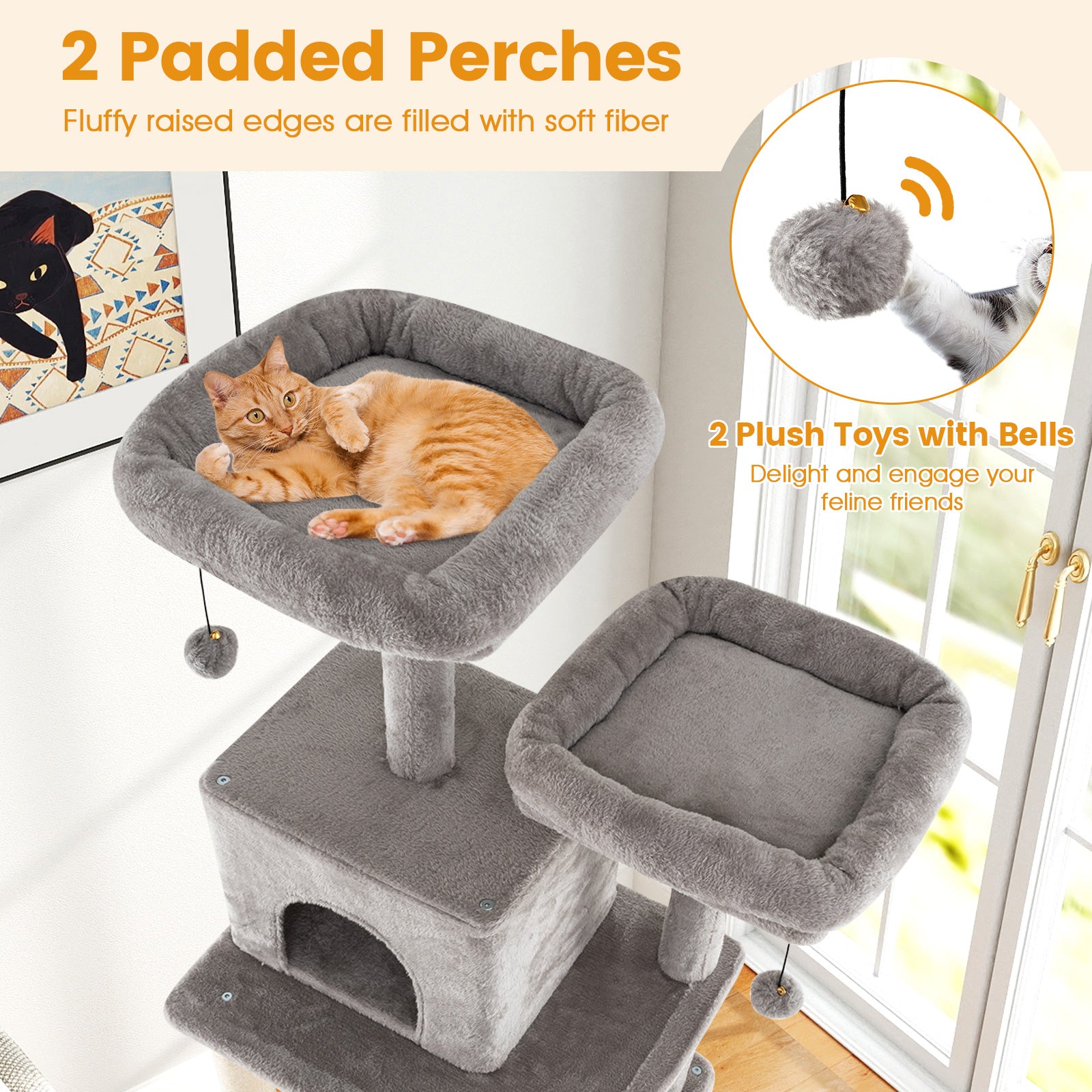 84 Inch Cat Tree, 2 Condos, 2 Plush Perches, Gray Cat Trees Condos & Scratchers at Gallery Canada
