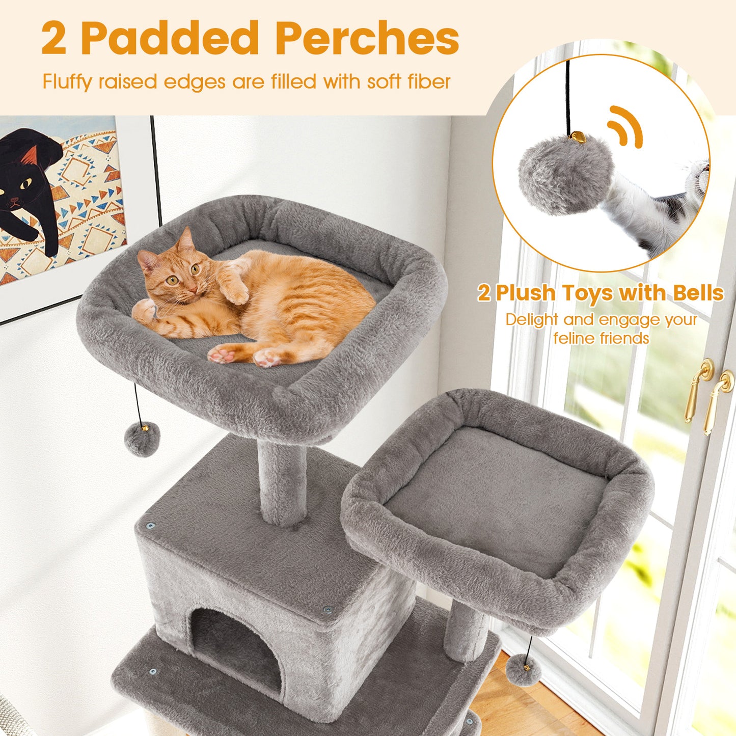 84 Inch Cat Tree, 2 Condos, 2 Plush Perches, Gray Cat Trees Condos & Scratchers at Gallery Canada