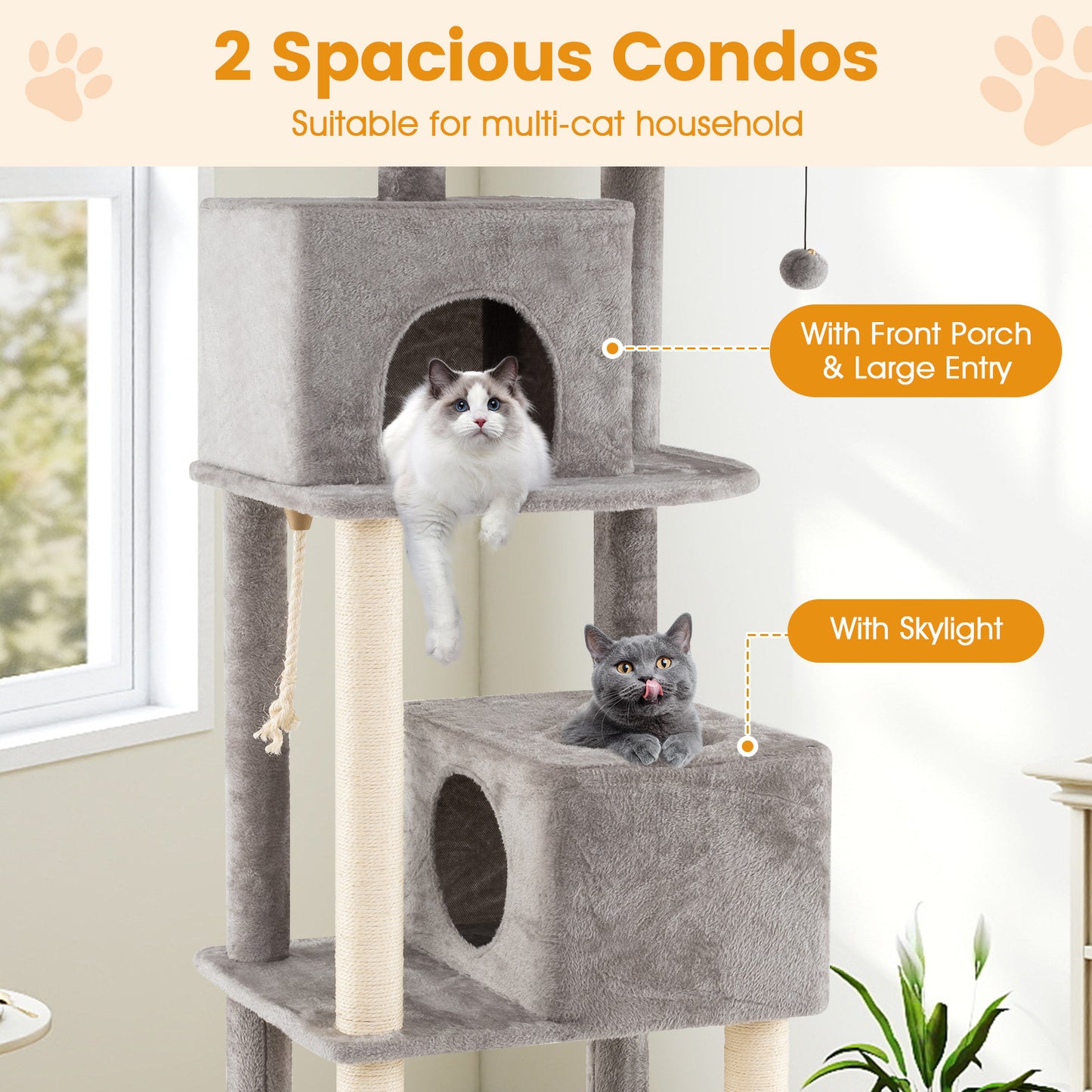 84 Inch Cat Tree, 2 Condos, 2 Plush Perches, Gray Cat Trees Condos & Scratchers at Gallery Canada
