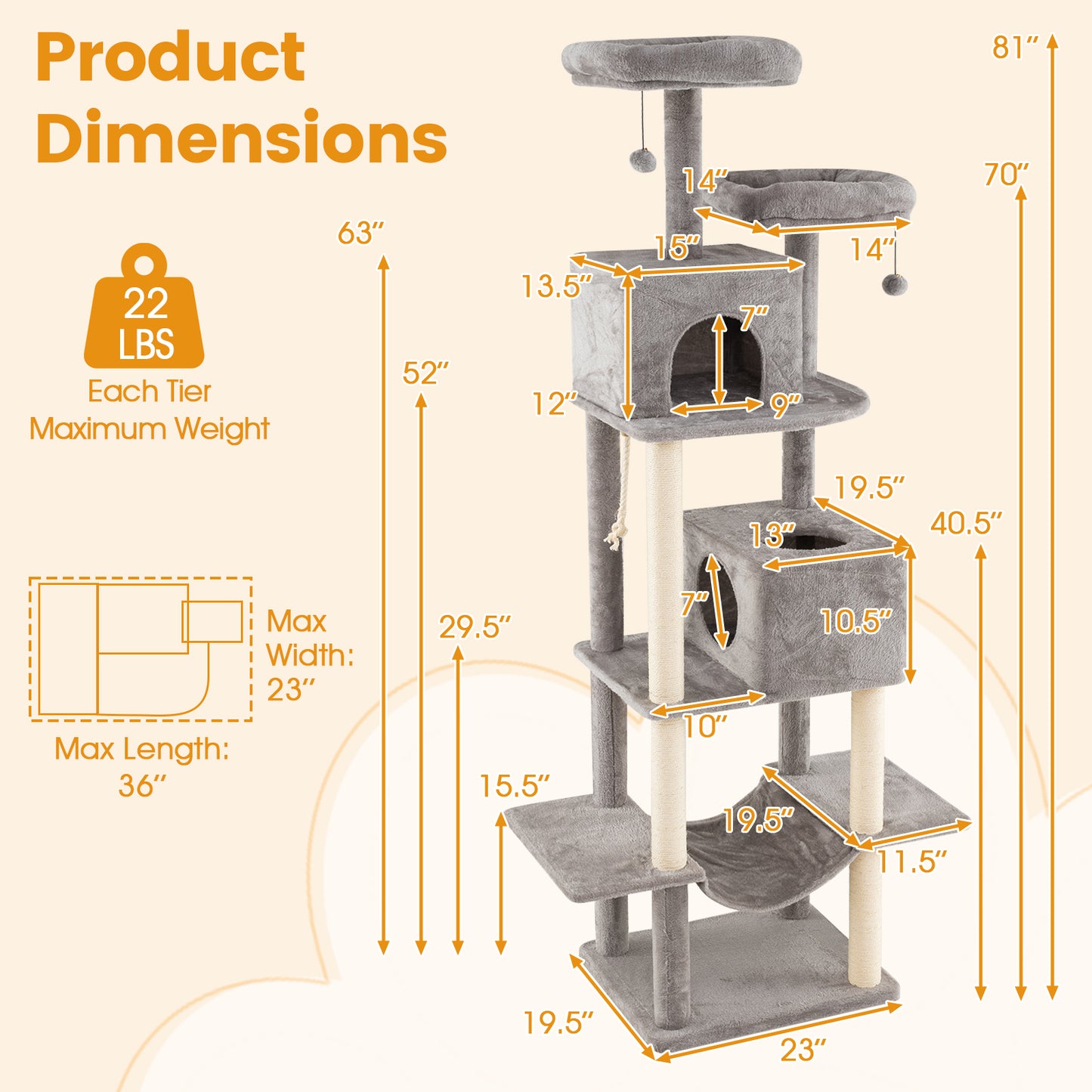 84 Inch Cat Tree, 2 Condos, 2 Plush Perches, Gray Cat Trees Condos & Scratchers at Gallery Canada