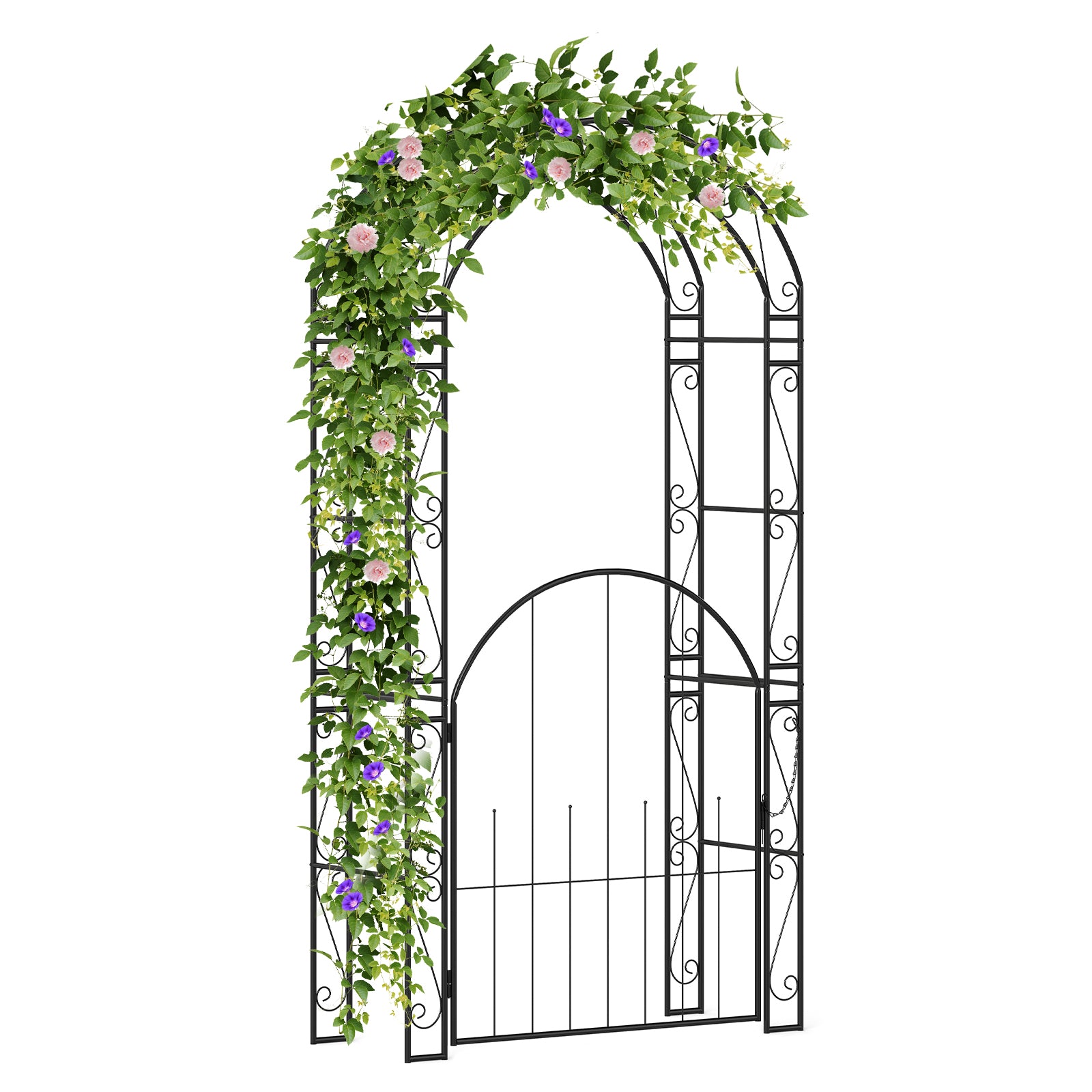 84 Inch Tall Garden Arch Metal Arbor Archway with Gate, Black Outdoor Decor at Gallery Canada