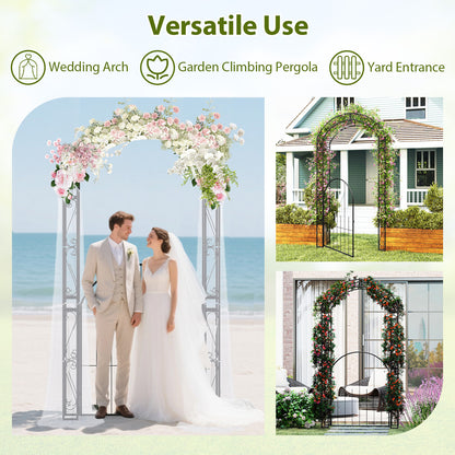 84 Inch Tall Garden Arch Metal Arbor Archway with Gate, Black Outdoor Decor at Gallery Canada