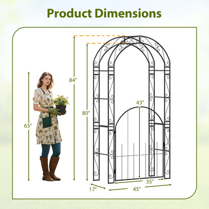 84 Inch Tall Garden Arch Metal Arbor Archway with Gate, Black Outdoor Decor at Gallery Canada