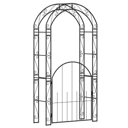 84 Inch Tall Garden Arch Metal Arbor Archway with Gate, Black Outdoor Decor at Gallery Canada