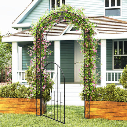 84 Inch Tall Garden Arch Metal Arbor Archway with Gate, Black Outdoor Decor at Gallery Canada