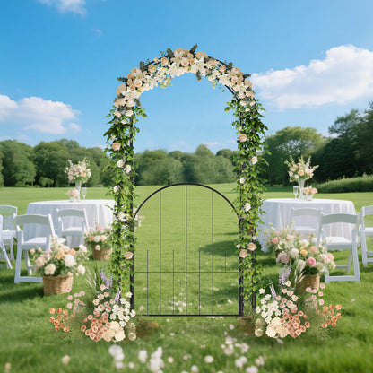 84 Inch Tall Garden Arch Metal Arbor Archway with Gate, Black Outdoor Decor at Gallery Canada