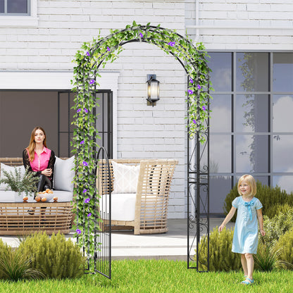 84 Inch Tall Garden Arch Metal Arbor Archway with Gate, Black Outdoor Decor at Gallery Canada