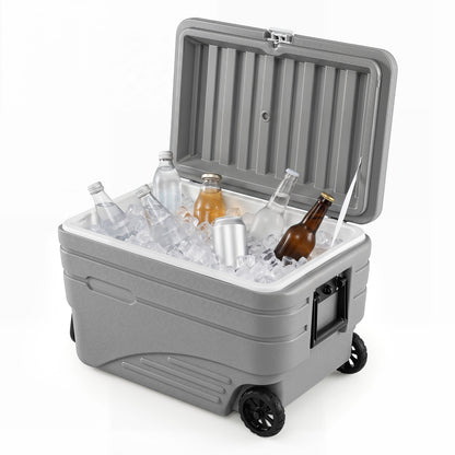 84 Quart Portable Wheeled Ice Cooler with Foldable Pull, Gray