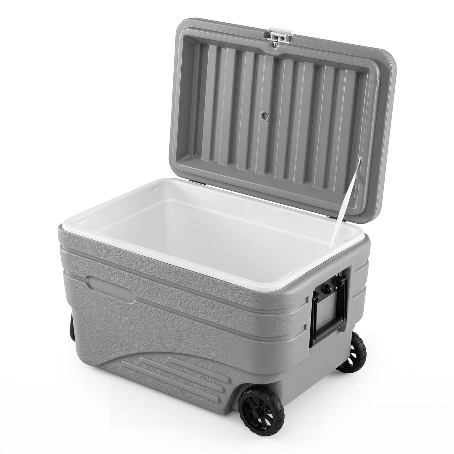 84 Quart Portable Wheeled Ice Cooler with Foldable Pull, Gray