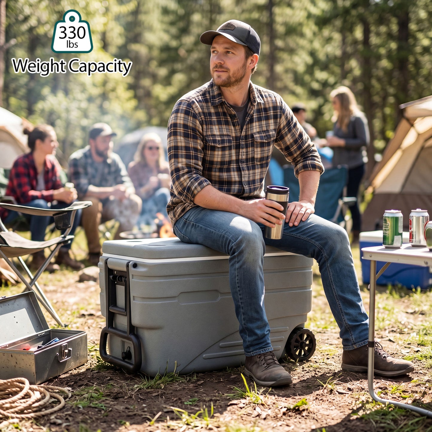 84 Quart Portable Wheeled Ice Cooler with Foldable Pull, Gray