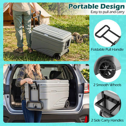 84 Quart Portable Wheeled Ice Cooler with Foldable Pull, Gray