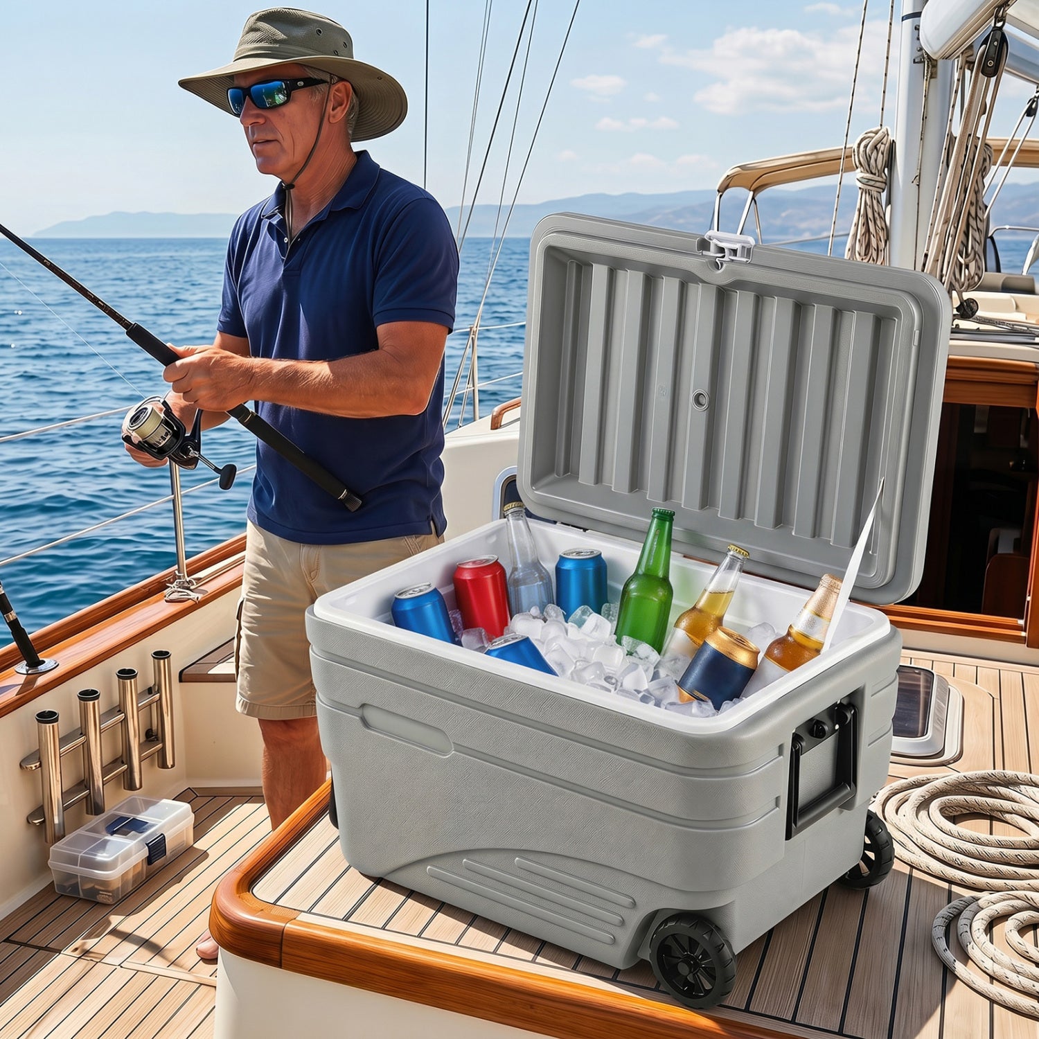 84 Quart Portable Wheeled Ice Cooler with Foldable Pull, Gray Coolers at Gallery Canada