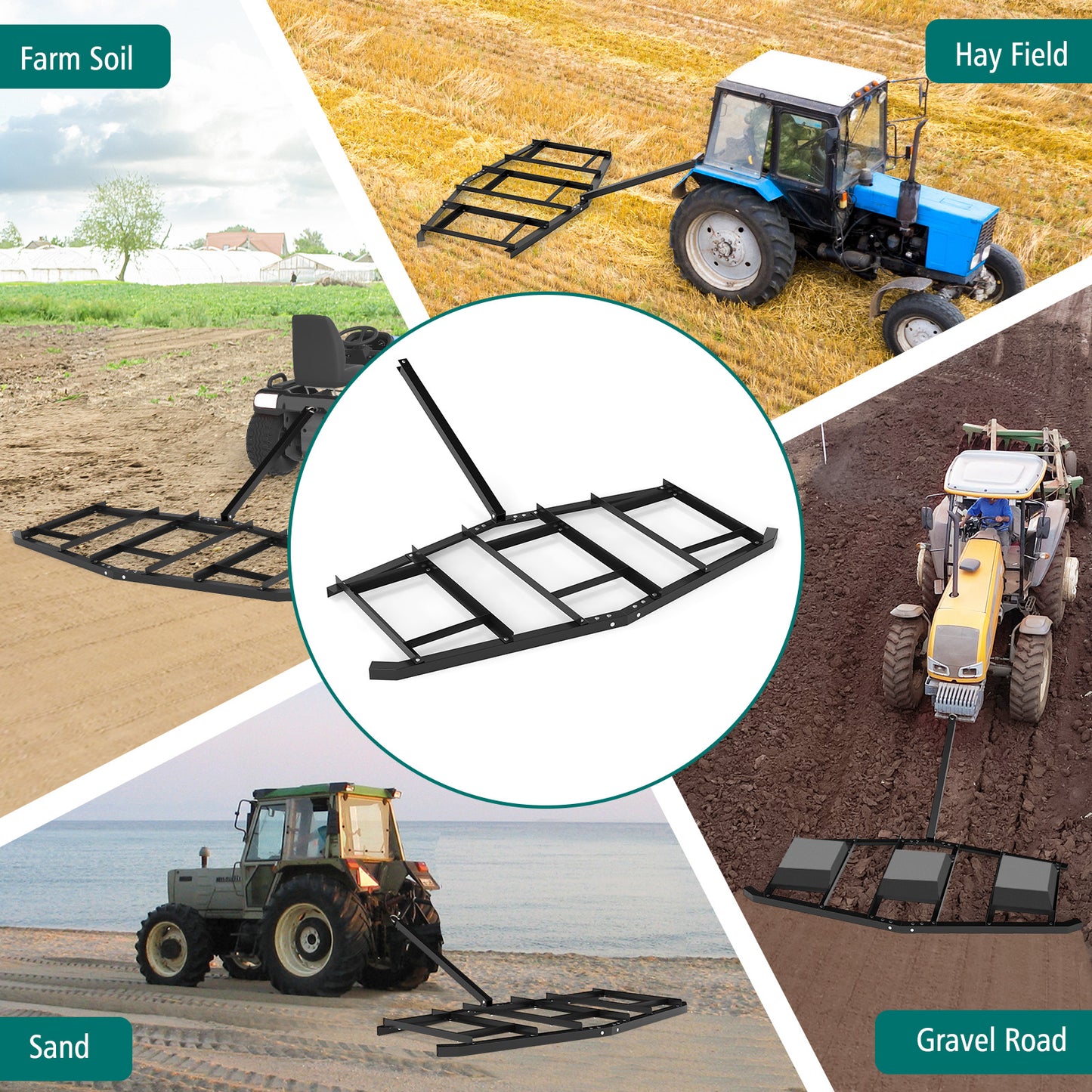 84" Wide Driveway Drag Tow Behind Landscape Leveling Rake, Black Lawn Care Tools at Gallery Canada