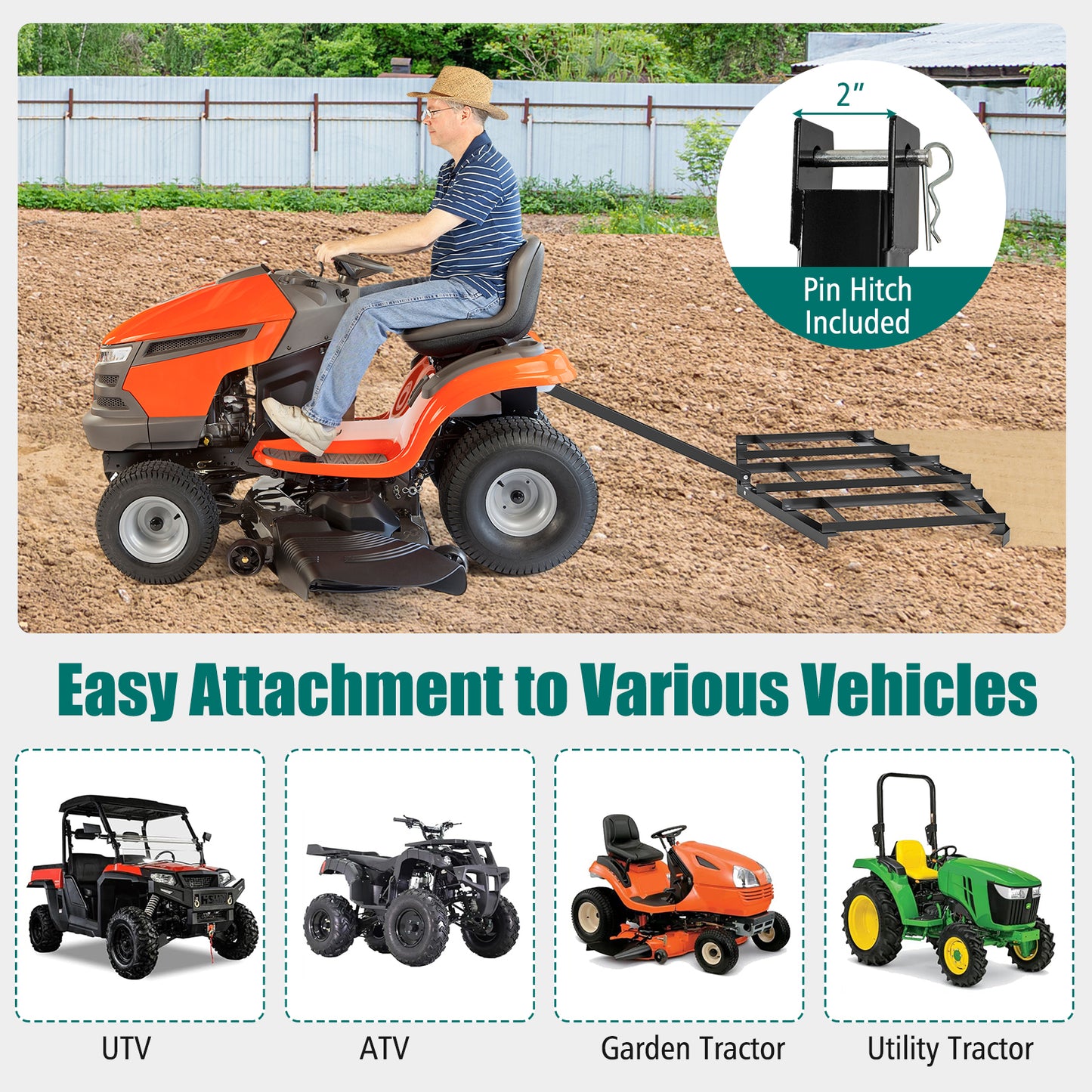 84" Wide Driveway Drag Tow Behind Landscape Leveling Rake, Black Lawn Care Tools at Gallery Canada