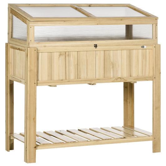 Raised Garden Bed, Outdoor Wooden PVC Elevated Planter Box, Natural Cold Frame Greenhouses Natural at Gallery Canada