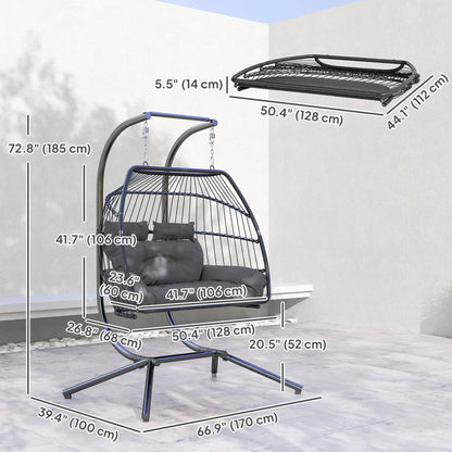 Double Wicker Egg Swing Chair, Foldable with Stand, UV Resistant Cushion, Headrest, Dark Grey Patio Swings with Stand at Gallery Canada