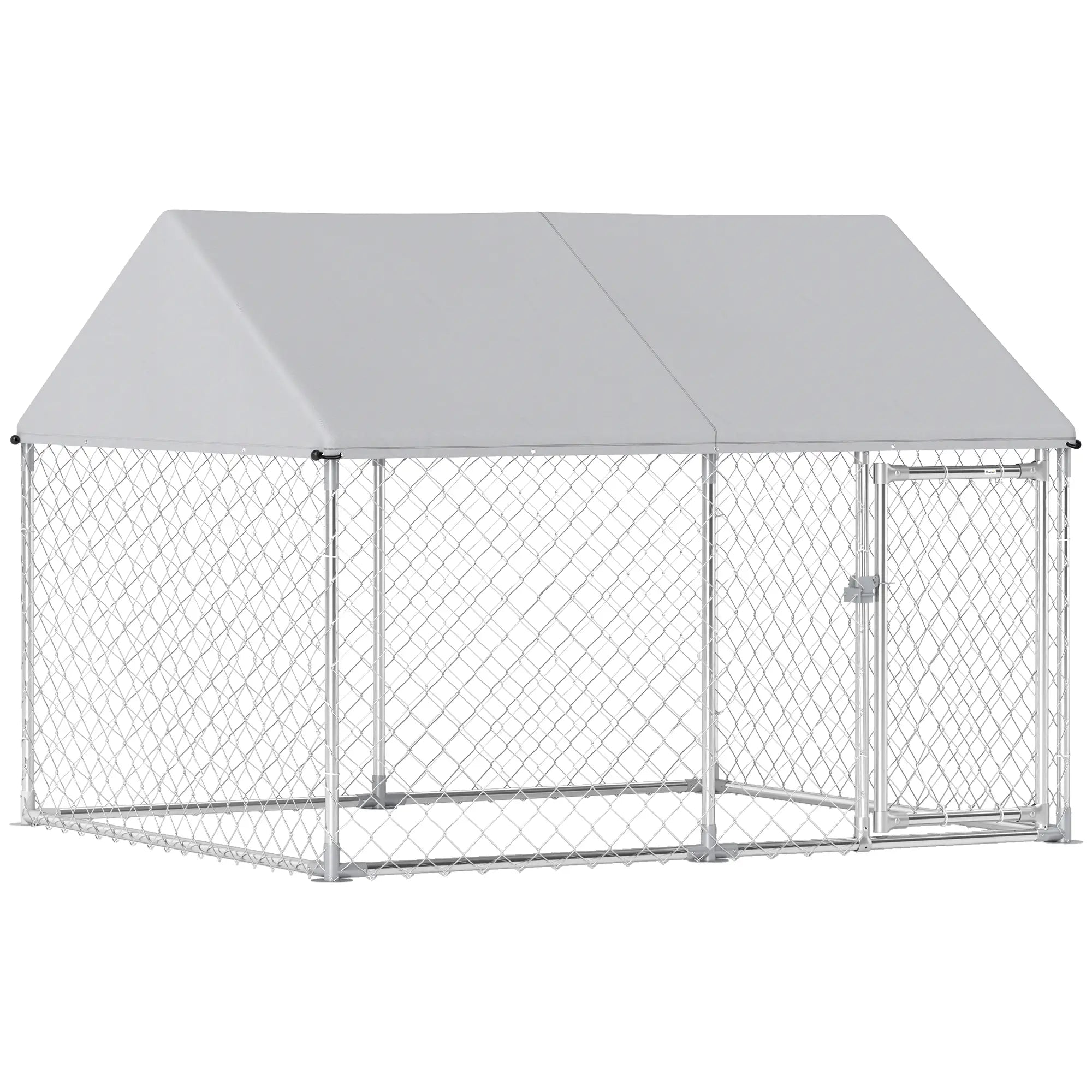 Outdoor Dog Kennel, Waterproof Anti-UV Cover, Quick-Connect Frame, Secure Lock Houses, Kennels & Pens Silver at Gallery Canada