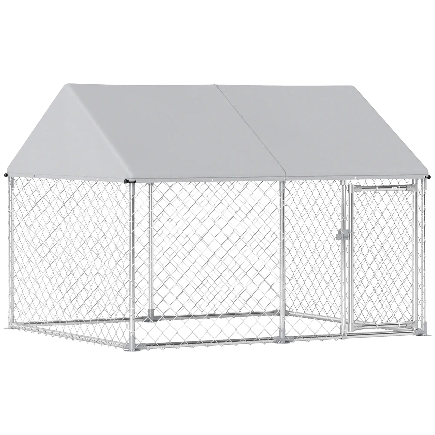 Outdoor Dog Kennel, Waterproof Anti-UV Cover, Quick-Connect Frame, Secure Lock Houses, Kennels & Pens Silver at Gallery Canada