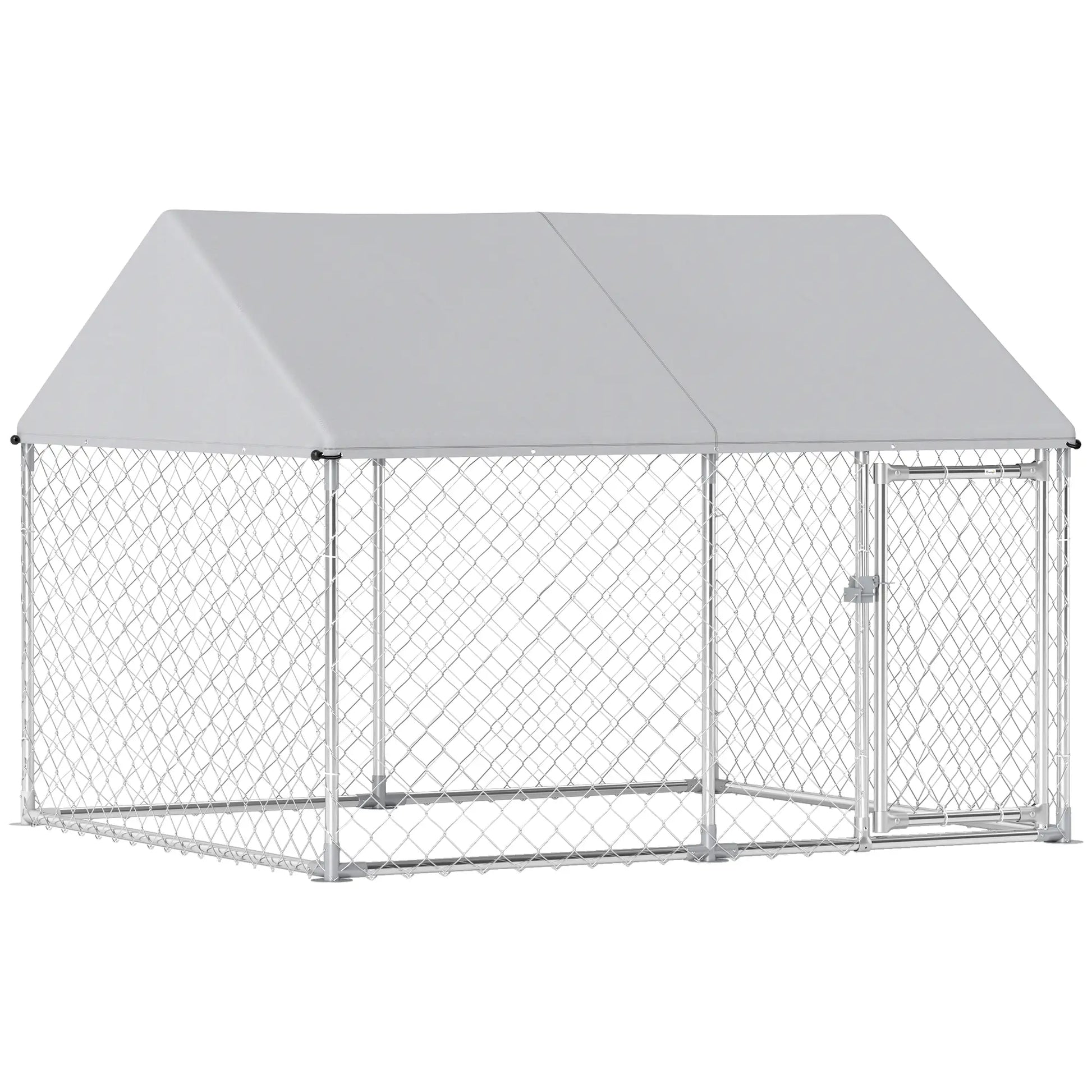 Outdoor Dog Kennel, Waterproof Anti-UV Cover, Quick-Connect Frame, Secure Lock Houses, Kennels & Pens Silver at Gallery Canada