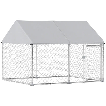 Outdoor Dog Kennel, Waterproof Anti-UV Cover, Quick-Connect Frame, Secure Lock Houses, Kennels & Pens Silver at Gallery Canada