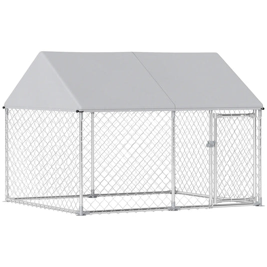 Outdoor Dog Kennel, Waterproof Anti-UV Cover, Quick-Connect Frame, Secure Lock Houses, Kennels & Pens Silver at Gallery Canada