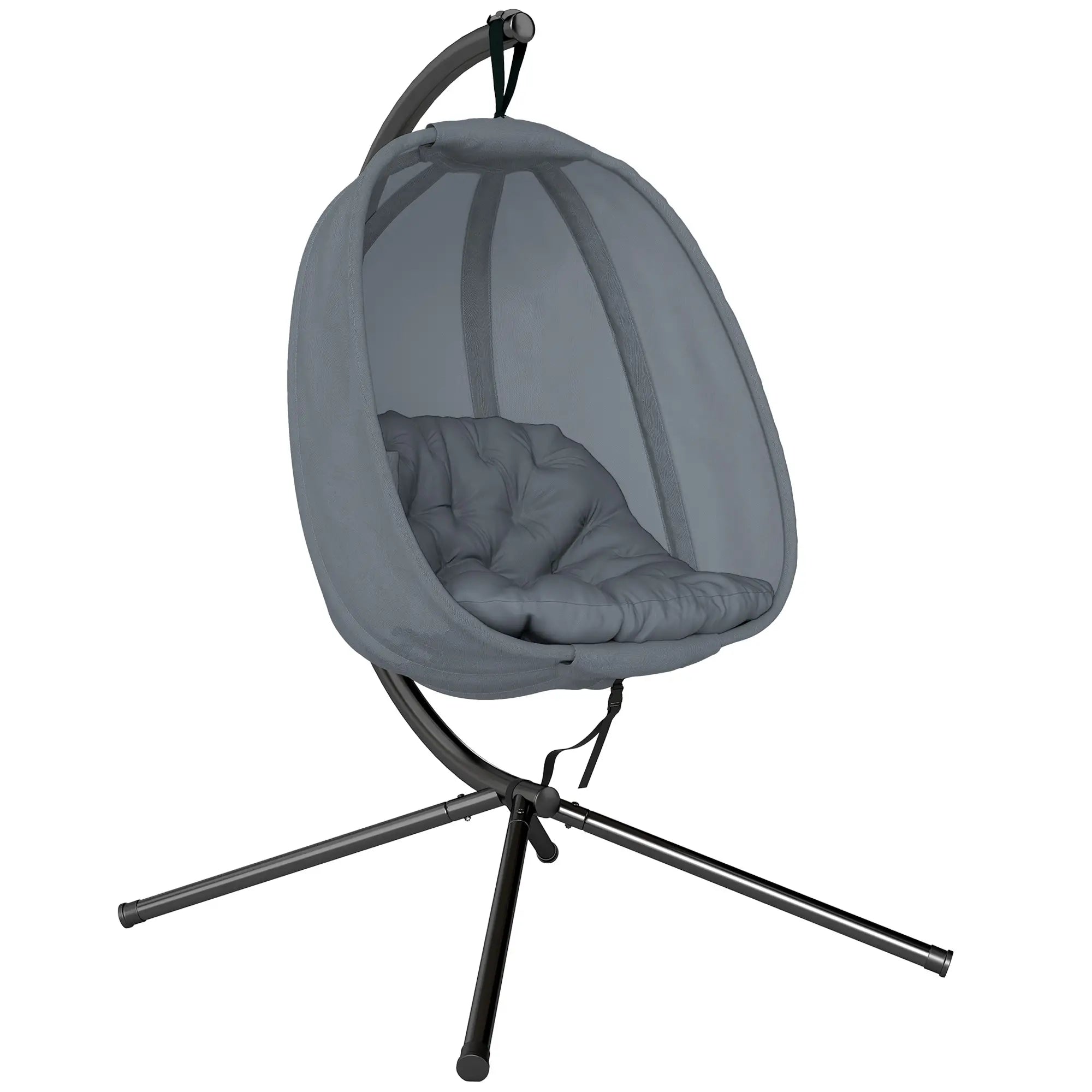 Hanging Egg Chair, Outdoor Swing with Stand, Folding Basket, Grey Patio Swings with Stand at Gallery Canada
