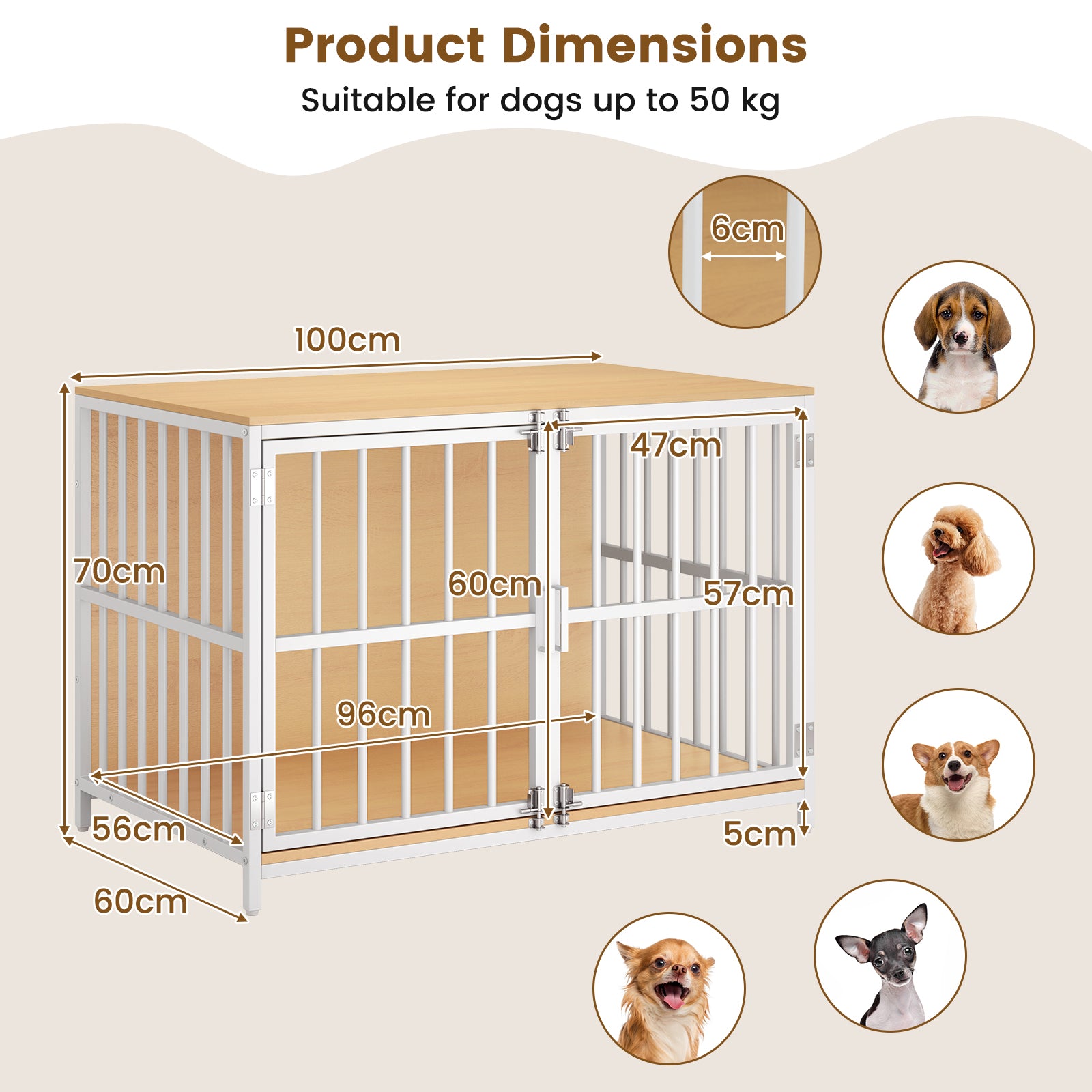 40 Inch Dog Crate Furniture Dog Kennel with Dual Lockable Double Doors, Natural Dog Kennels at Gallery Canada