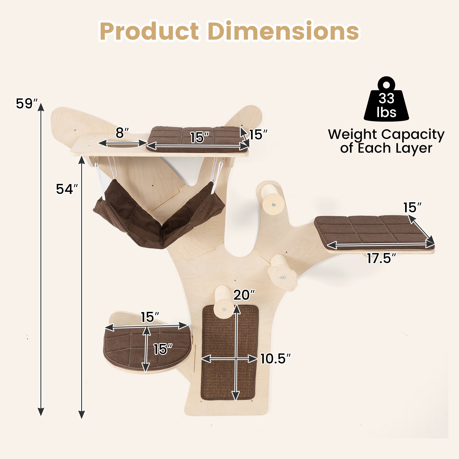 Wall-Mounted Cat Tower Cat Wall Shelves Furniture with Perch, Brown Cat Trees Condos & Scratchers at Gallery Canada