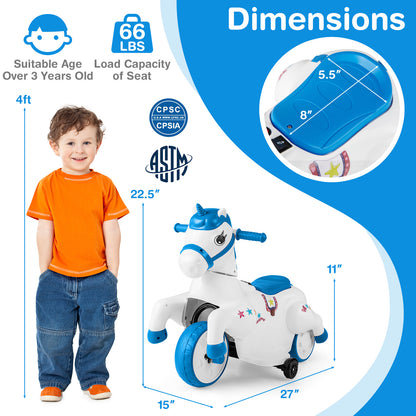 12V Unicorn Ride on Toy with Training Wheels and Horse Riding Mode, Navy Powered Ride On Toys at Gallery Canada