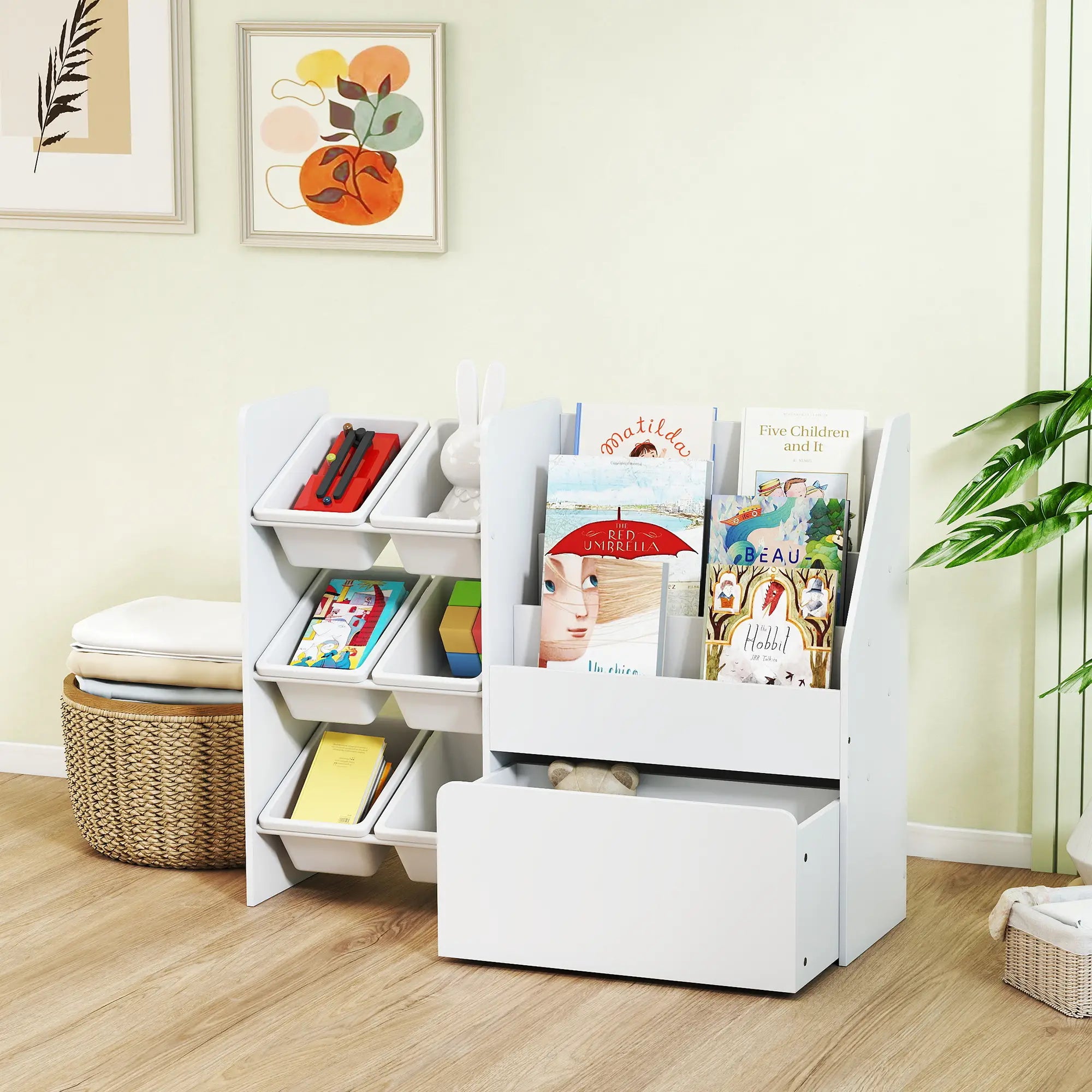 Kids Bookshelf Toy Storage, 3 Tier Bookcase 6 Removable Bins, White Baby & Kids Storage at Gallery Canada
