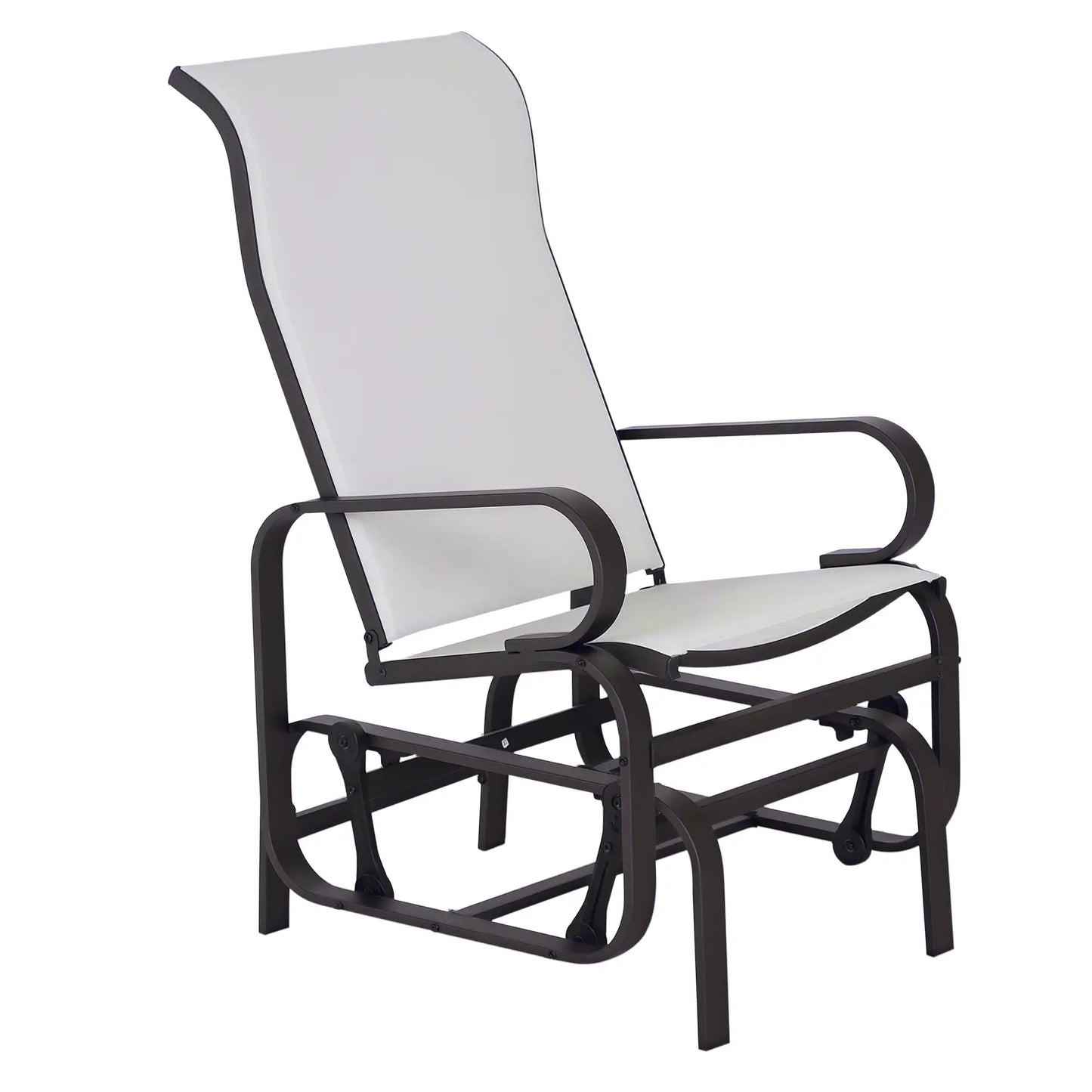 Outdoor Mesh Glider Swing Chair, Patio Garden Rocking Seat, Brown Beige Outdoor Gliders Brown Frame, Beige Texteline at Gallery Canada