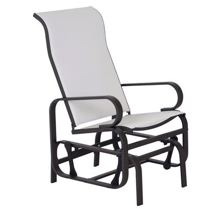 Outdoor Mesh Glider Swing Chair, Patio Garden Rocking Seat, Brown Beige Outdoor Gliders Brown Frame, Beige Texteline at Gallery Canada