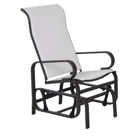 Outdoor Mesh Glider Swing Chair, Patio Garden Rocking Seat, Brown Beige Outdoor Gliders Brown Frame, Beige Texteline at Gallery Canada