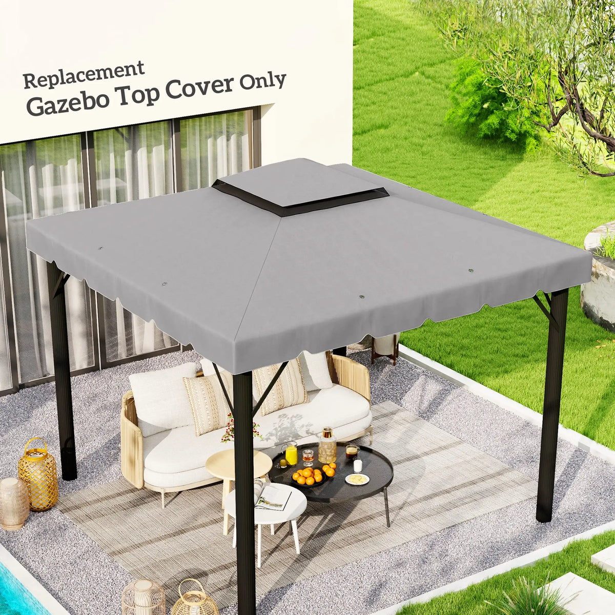 10' x 10' Gazebo Toit de Remplacement, Toit Double Ventié, Gris