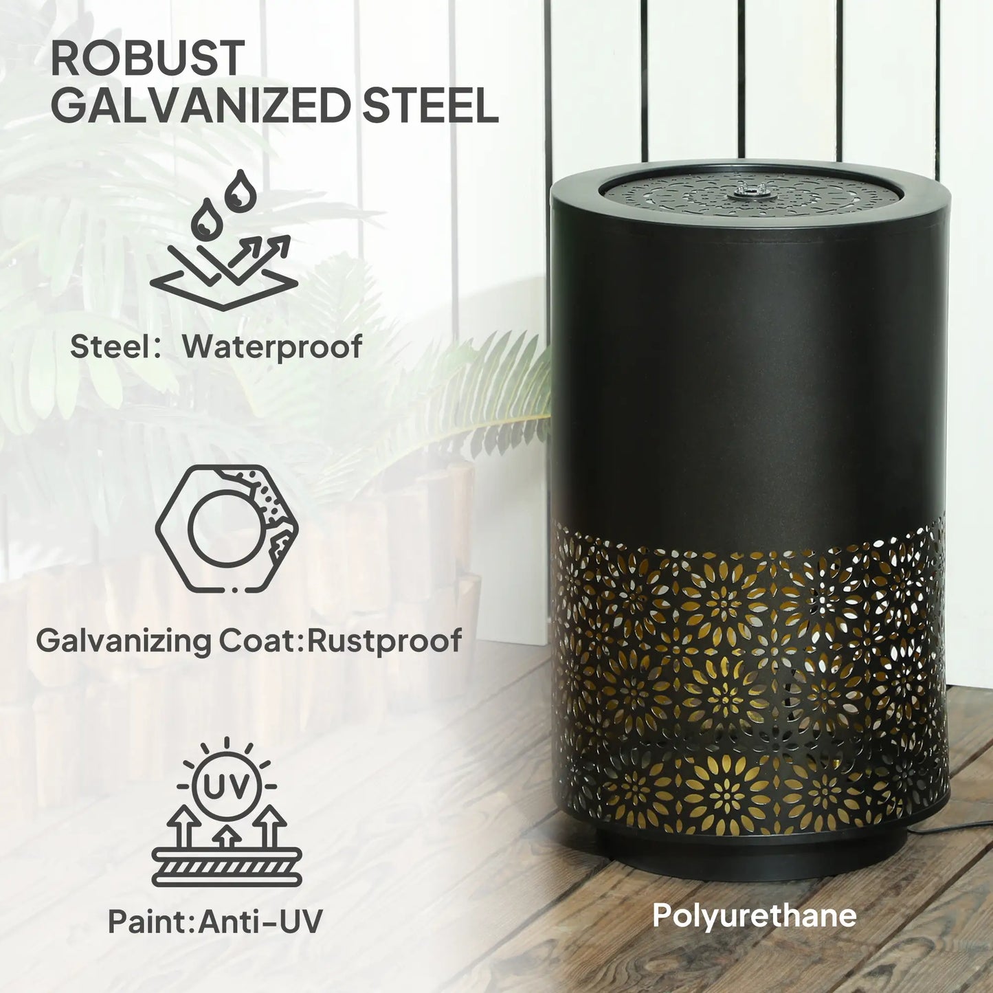 21" Tall Garden Waterfall Fountain, LED Lights, Adjustable Flow, Black Water Fountains at Gallery Canada