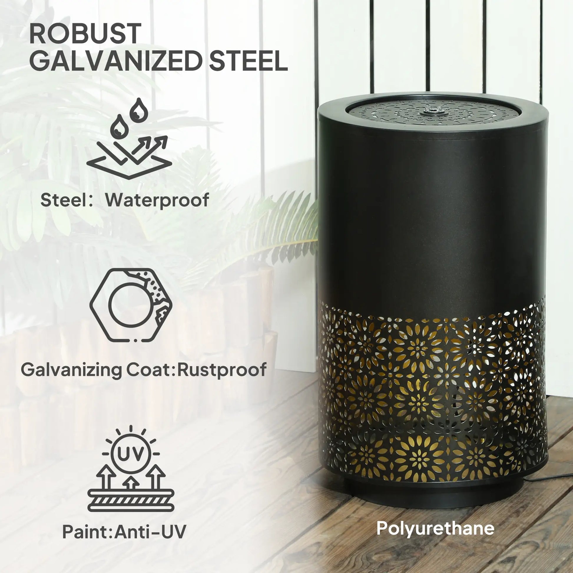 21" Tall Garden Waterfall Fountain, LED Lights, Adjustable Flow, Black Water Fountains at Gallery Canada