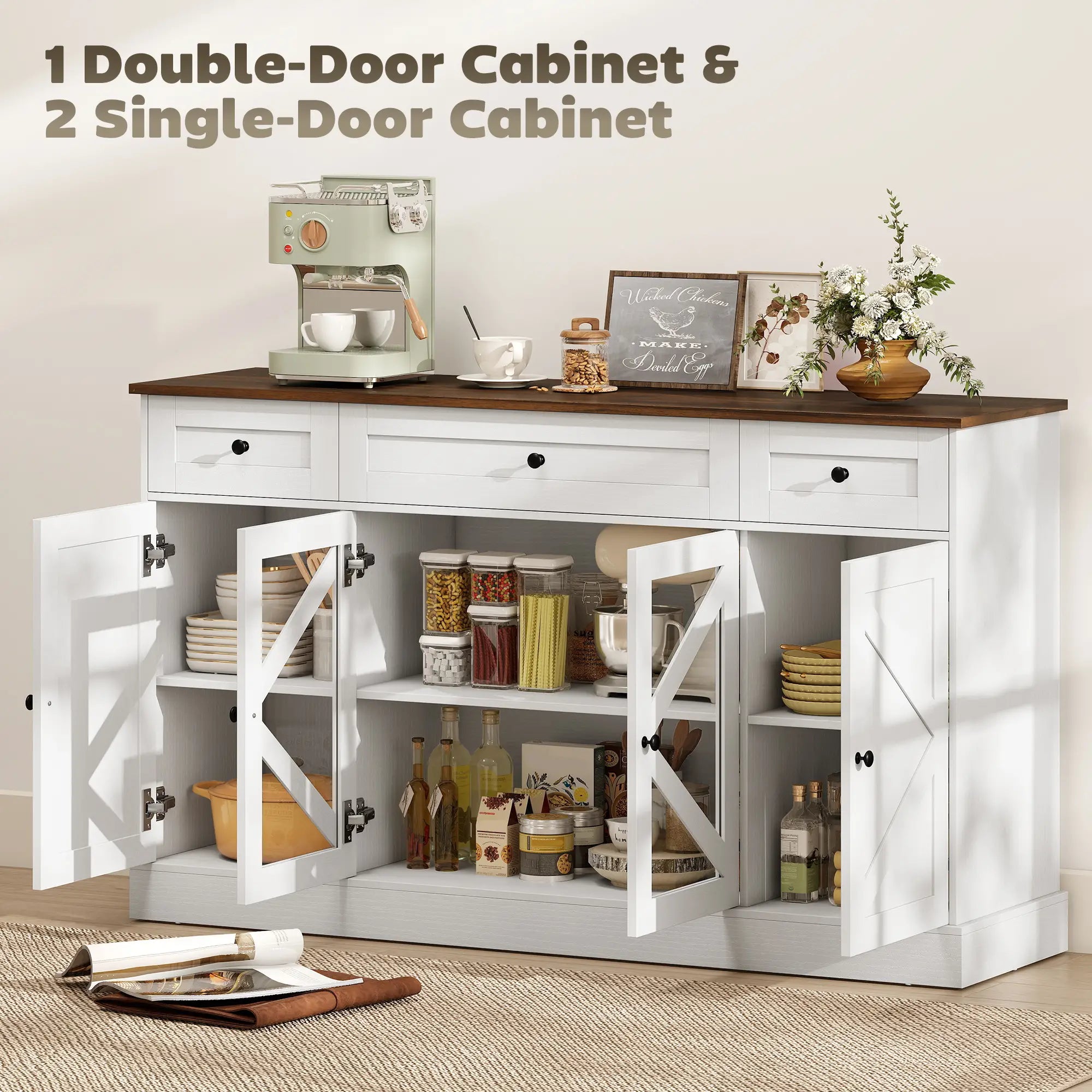 Farmhouse Sideboard Buffet Cabinet, 54
