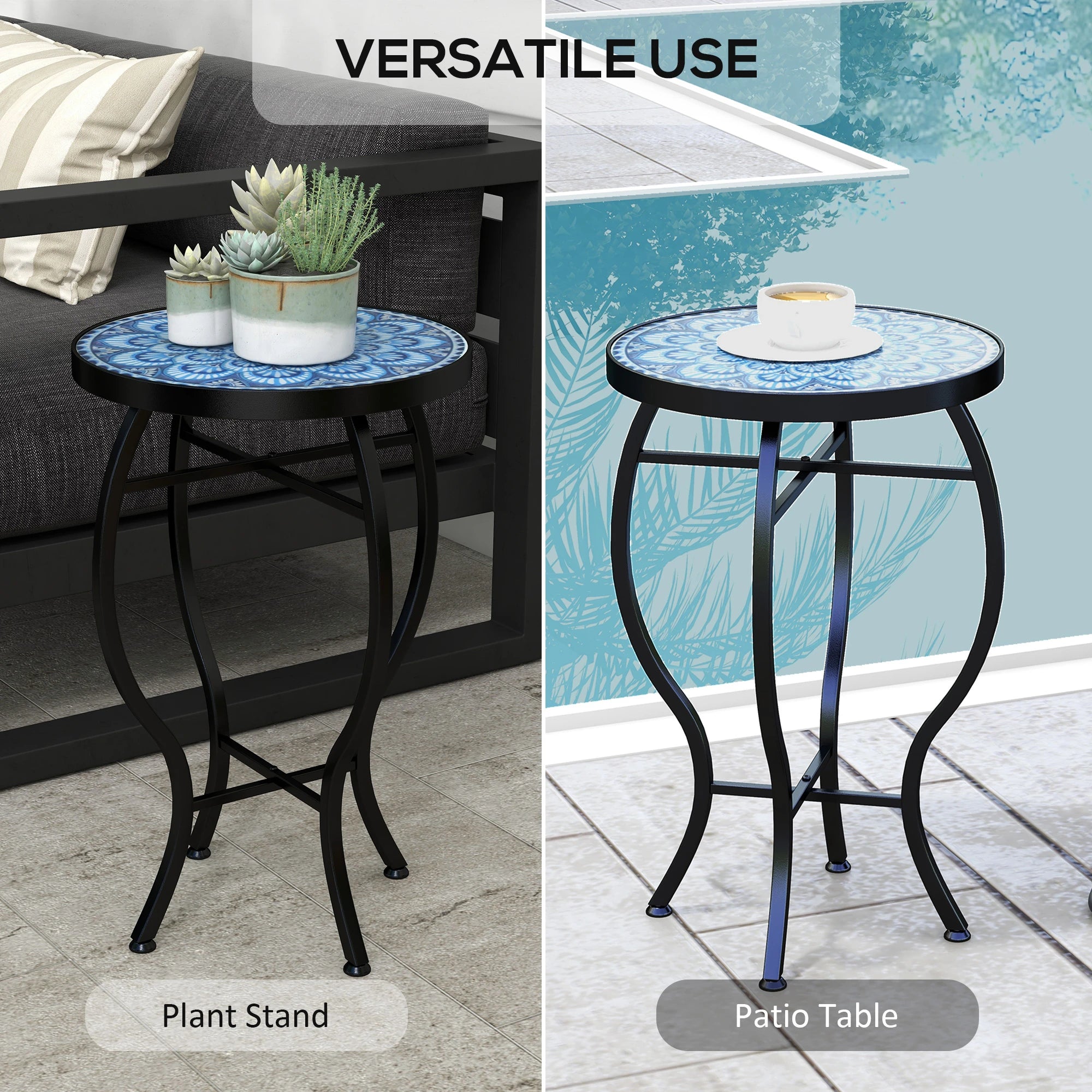 Round Outdoor Table, Patio Bistro Coffee Table, Mosaic Top, Steel Frame Patio Side Tables at Gallery Canada